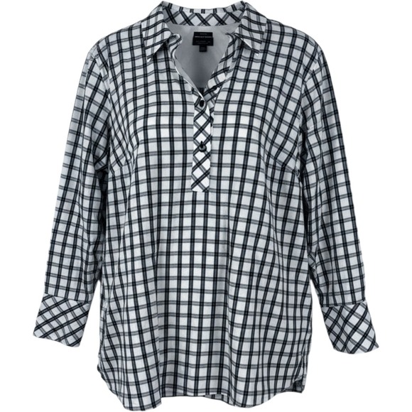 Talbots Tops - Talbots Woman Petites Non-Iron Plaid Popover Tunic 20WP Black White Casual